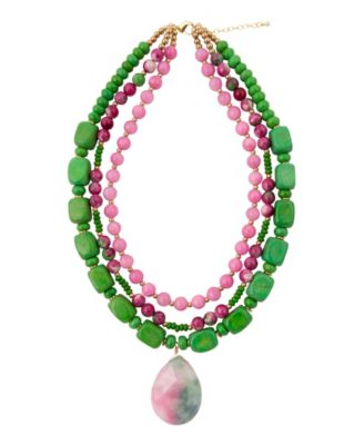 Multi-Stone Gold-Tone Cactus Bloom Statement Layered Necklace