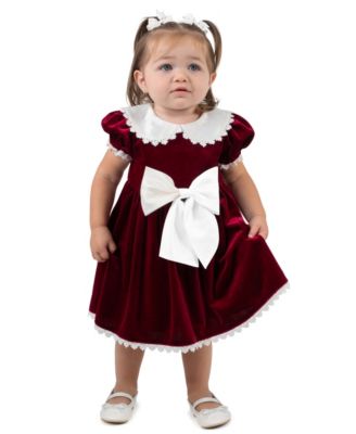 Baby Girls' Velvet Puff-Sleeve Peter Pan Collar Dress and Bloomer, 2-Piece Set