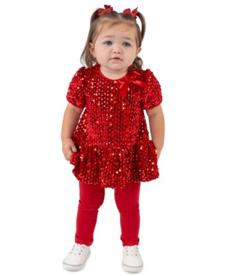 Baby Girls' Allover-Sequin Puff-Sleeve Top with Leggings, 2-Piece Set