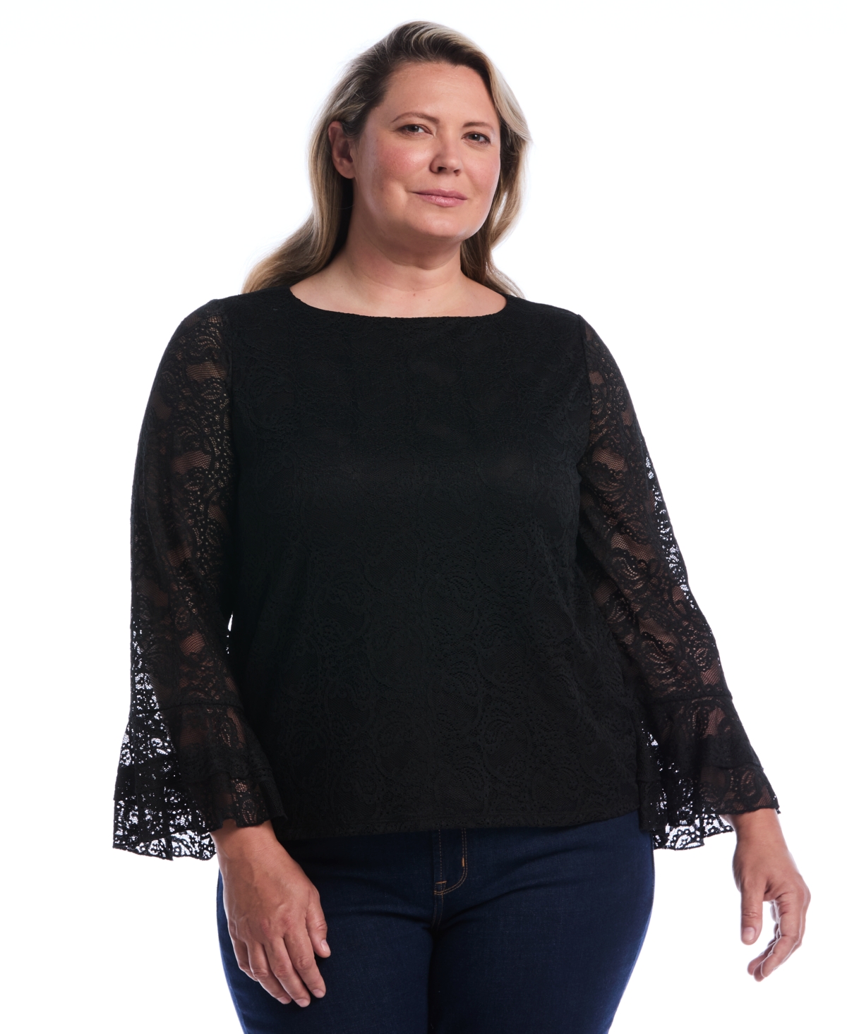 Rafaella Plus Lace Ruffle Sleeve B Boatneck Blouse