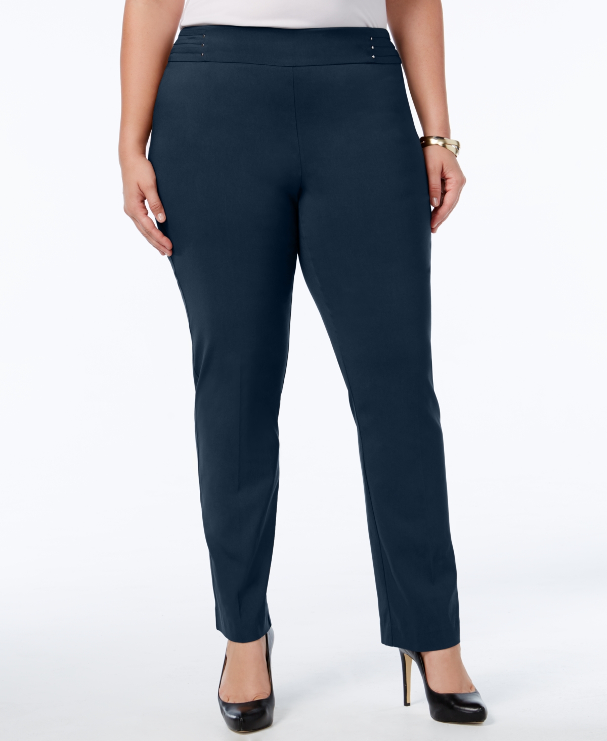 Plus Size Tummy Control Pull-On Slim-Leg Pants, Created for Macy's - Brown Clay