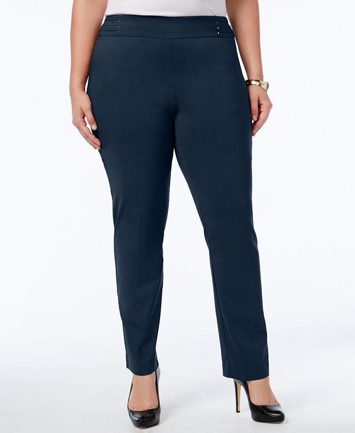 Just My Size Womens Super Stretch Tummy Control Pull-On Slim Pants