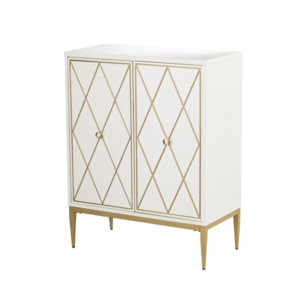 FurniFact Engineered Wood Two-Door Accent Cabinet with Lift-Top and Diamond Doors - White