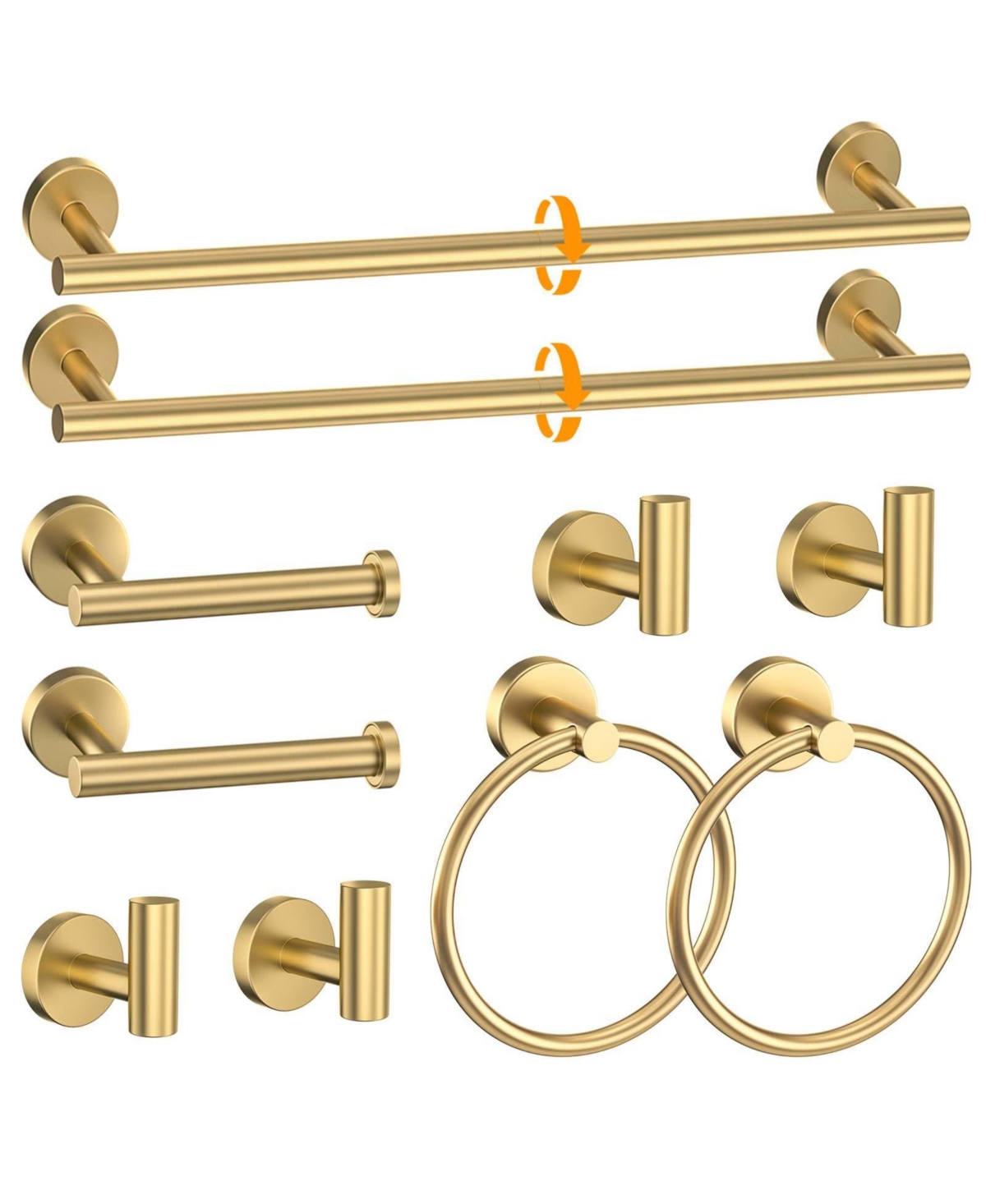 Cyqbd 10 Pieces 23.6" Brushed Towel Bar Set Bathroom Hardware Stainless Steel Wall-mounted - Brushed gold