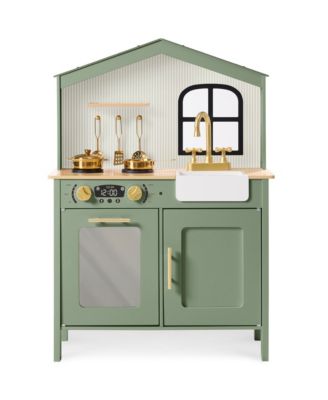 Farmhouse Wooden Play Kitchen with Storage, Ages 3+