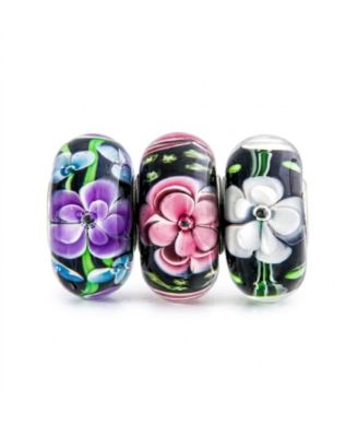 Colorful Mix Set Floral Flowers Murano Glass Charm Bead for Bracelet .925 Sterling Silver