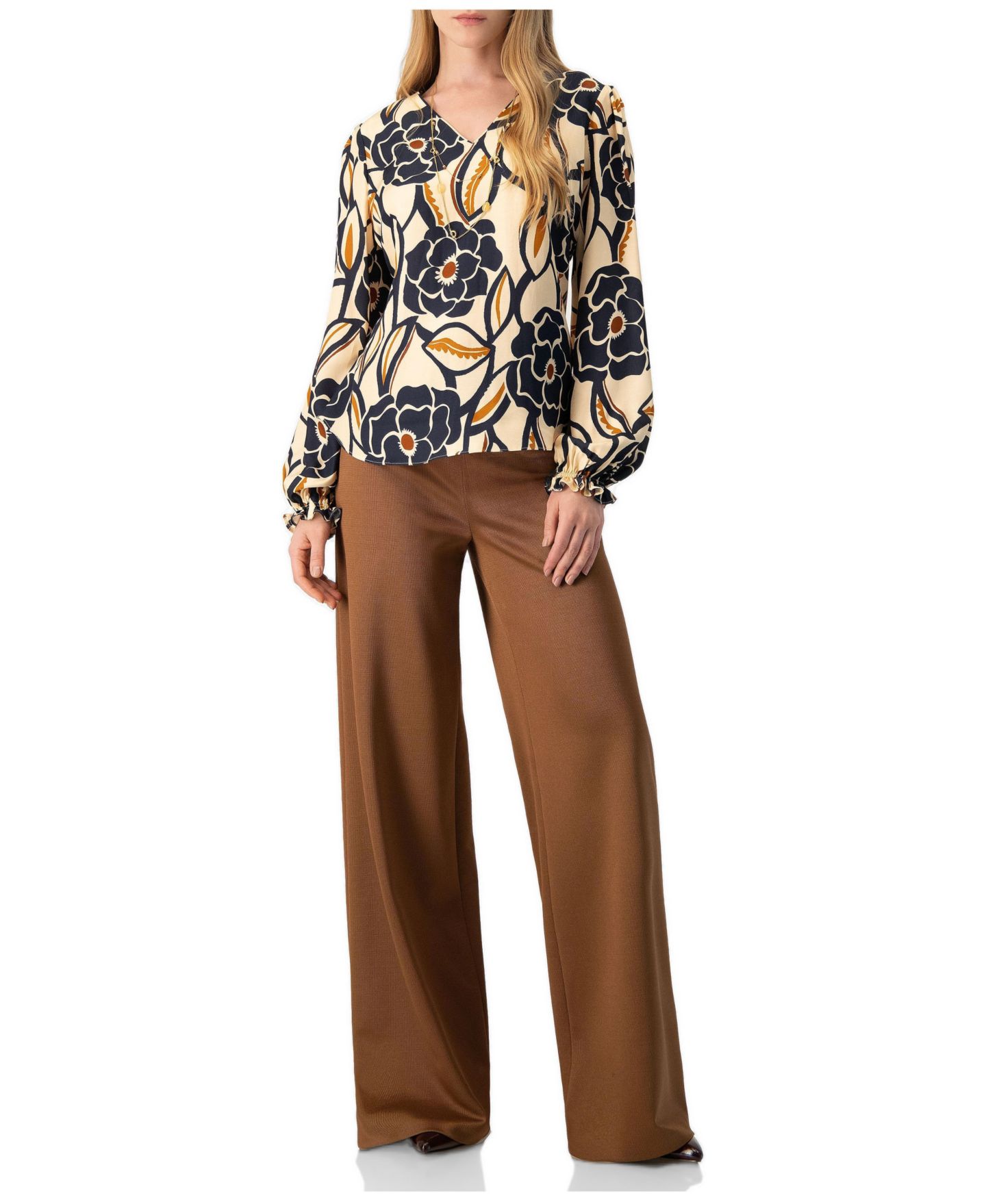 Женская блузка Ivonne Floral-Print Bishop-Sleeve Long-Sleeve, цвет: Слоновая кость — фото 3