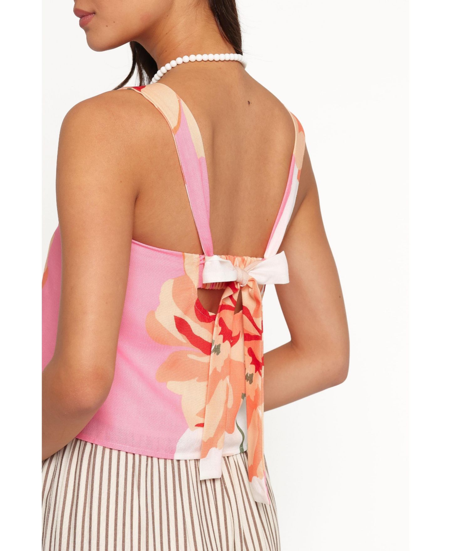 Женский топ Petal and Pup Oksana Square Neck Open-Back, цвет: Розовый с принтом — фото 6