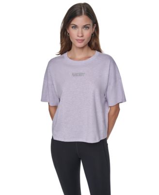 Women's Metallic Embroidery Logo Drop-Shoulder Boxy T-Shirt