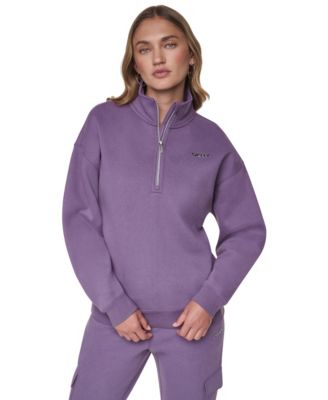Women's Quarter Zip Metallic Bubble Logo Mock Neck Sweatshirt