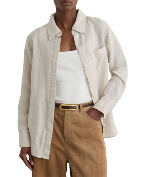 Женская рубашка REISS Belle Linen Long Sleeve, цвет: Бежевый