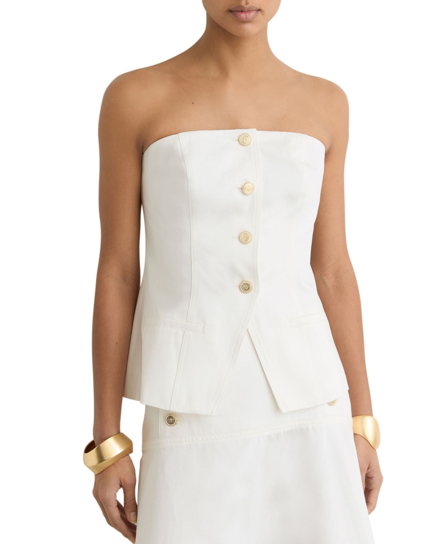 Корсет Gold-Tone, без бретелей, на пуговицах — REISS, цвет: Слоновая кость — фото 1