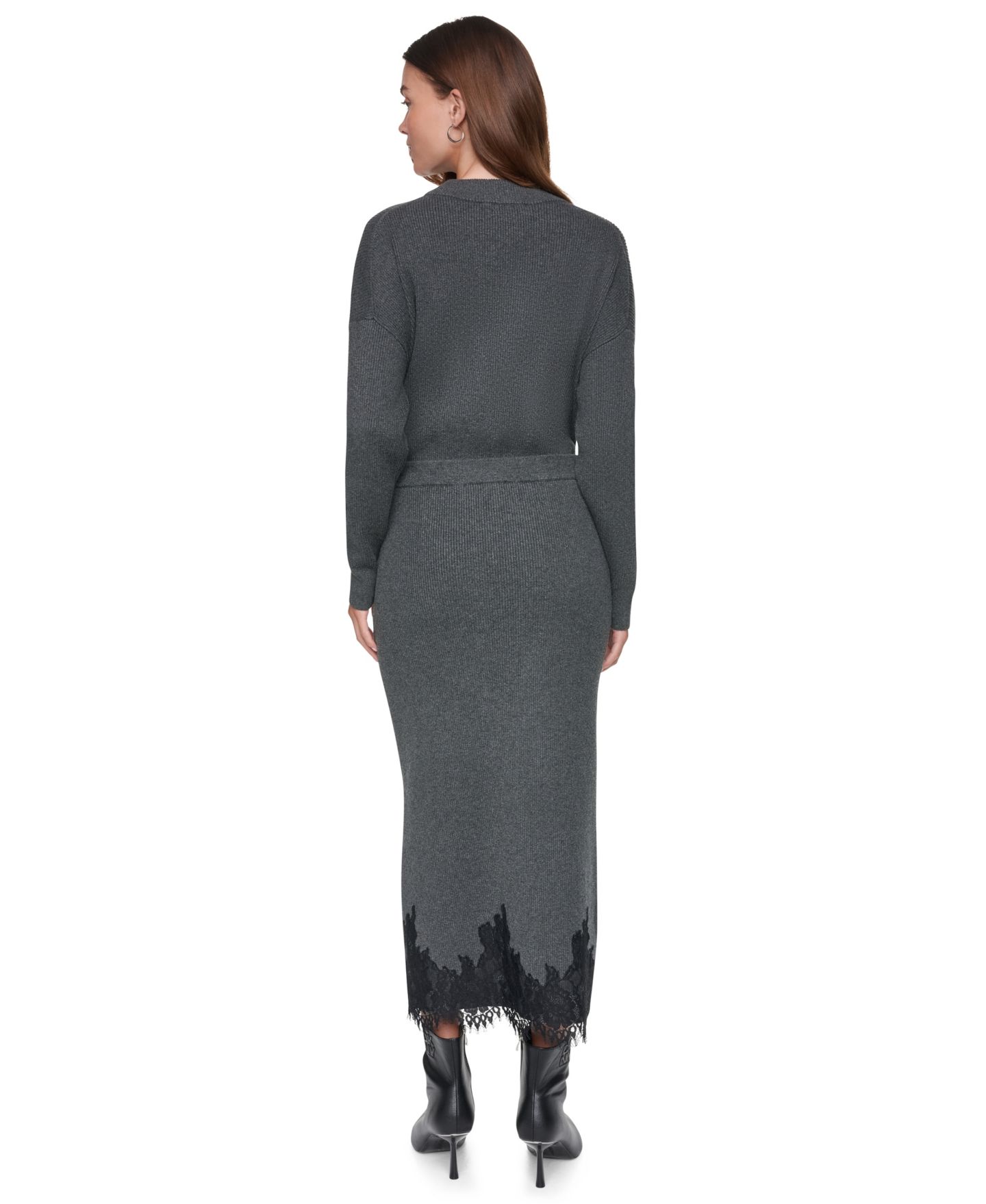 Женская юбка DKNY Lace-Trim High-Waisted Midi, цвет: Асфальтовый — фото 4
