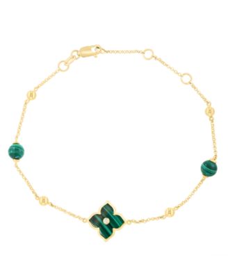 Diamond Accent and Malachite Bracelet in 14k Yellow Gold