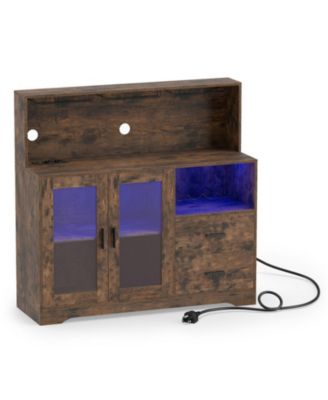LED Wine Bar Cabinet Featuring Built-In Charging Station