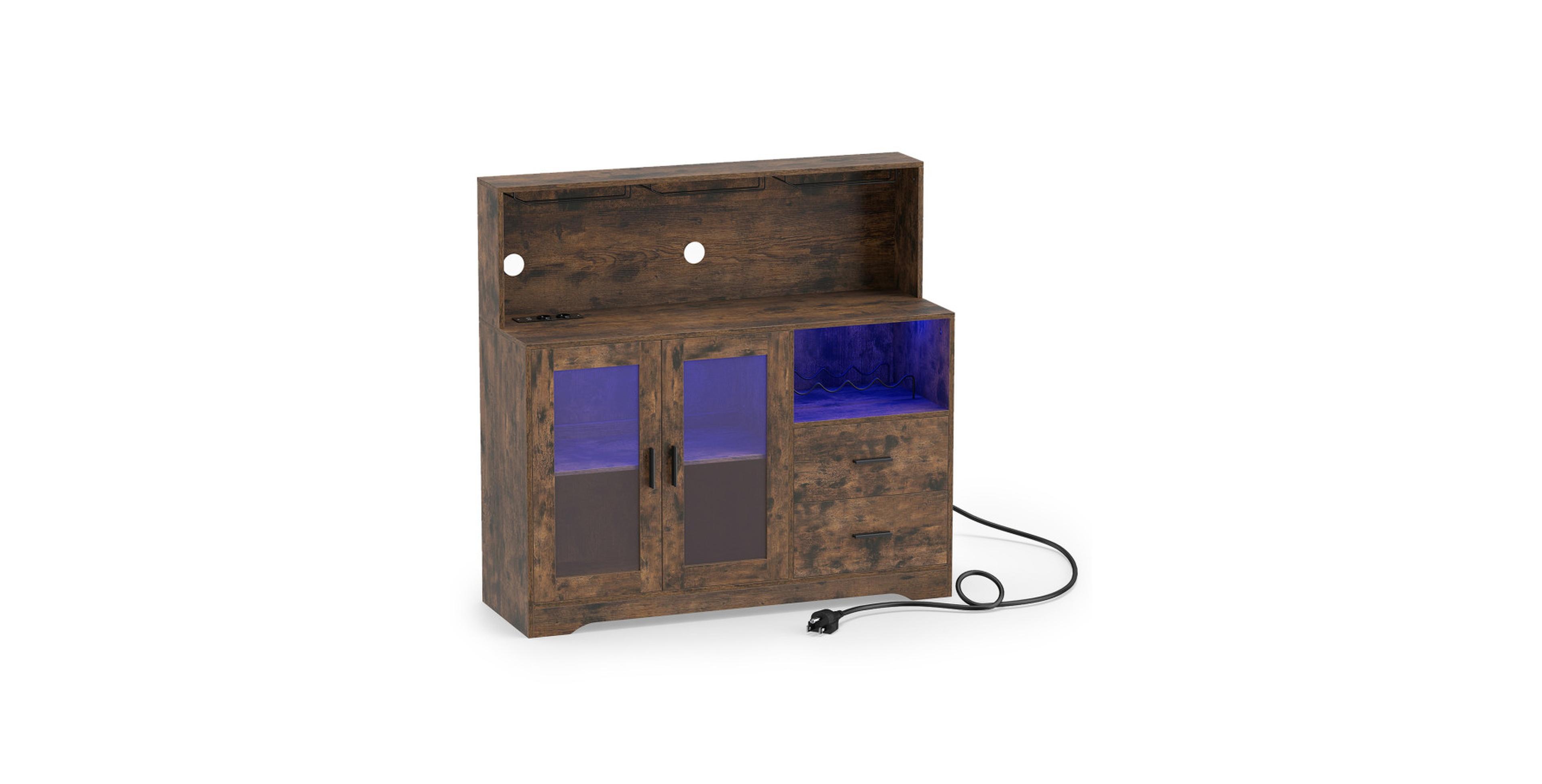 Gouun Led Wine Bar Cabinet Featuring Built-In Charging Station