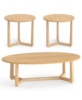 3-Piece Oval Coffee Table Set Featuring Two Round Side Tables