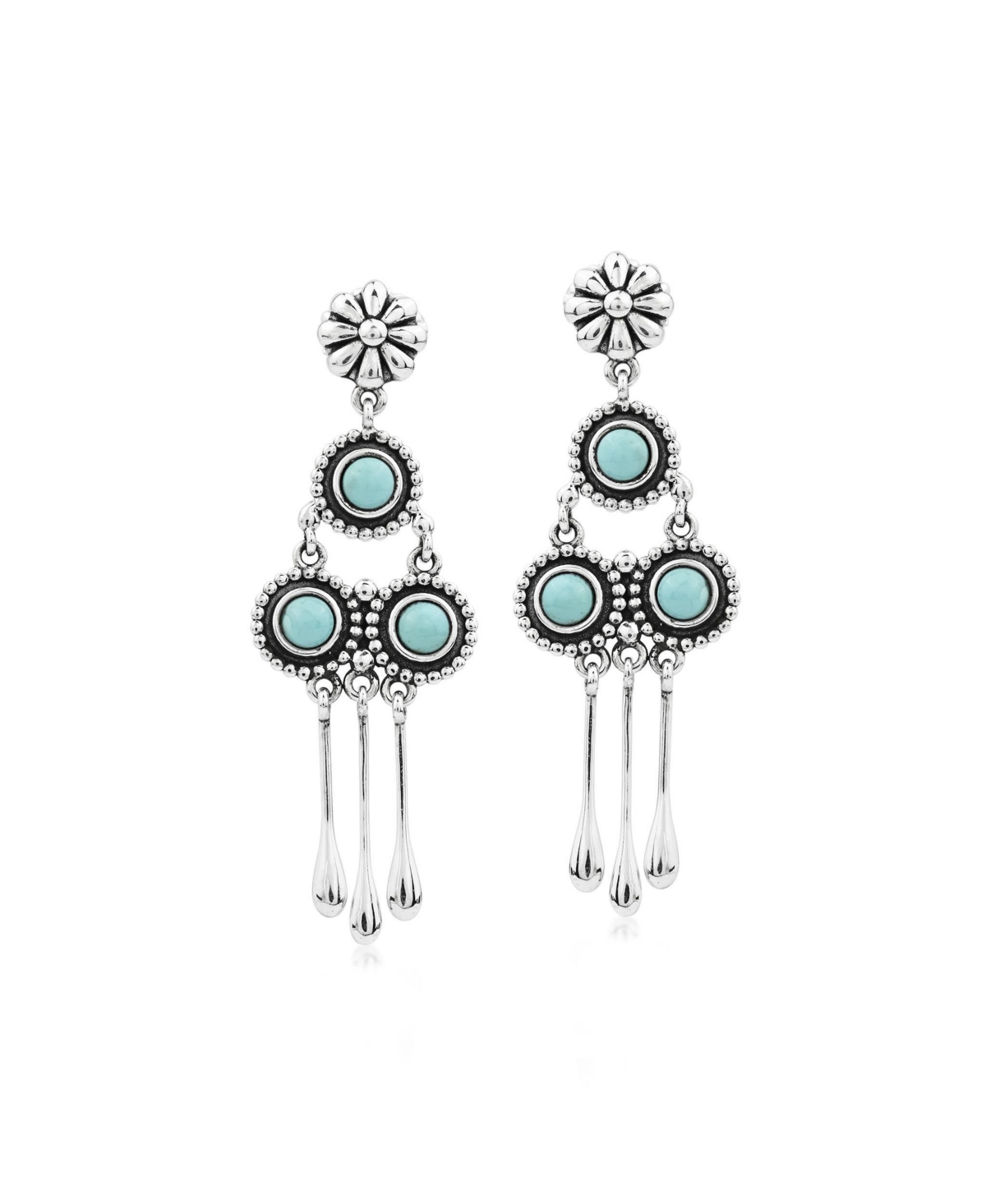 American West Jewelry Turquoise Concha Chandelier Earrings in Sterling Silver - Sleeping beauty turquoise