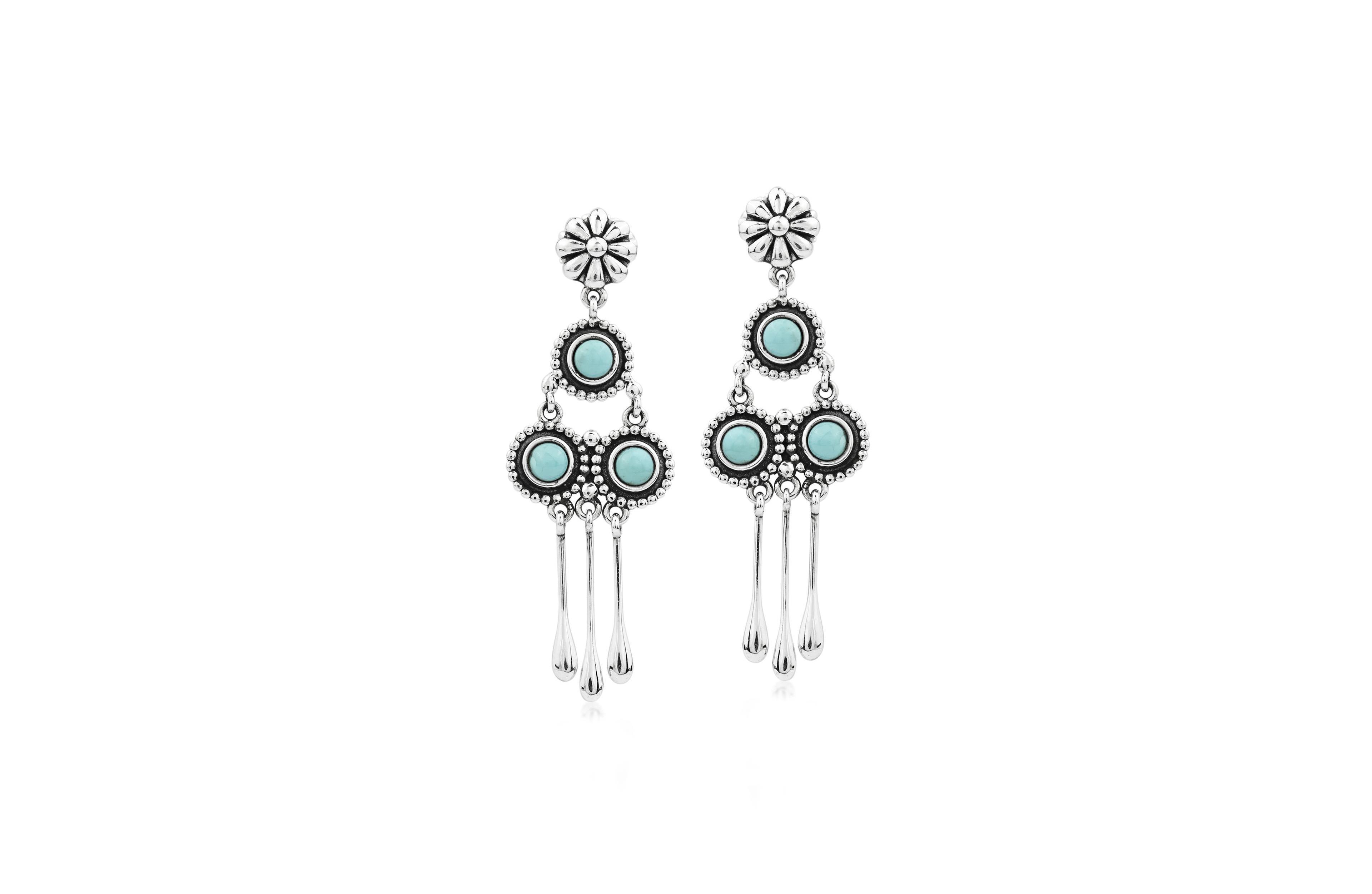 American West Jewelry Turquoise Concha Chandelier Earrings in Sterling Silver