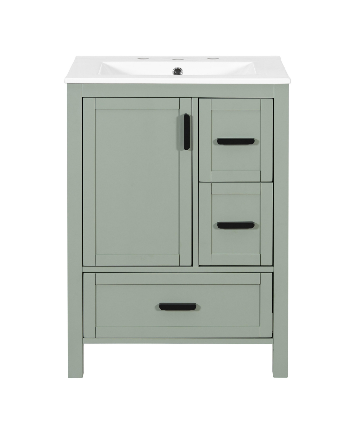 Sillysis 24 Inch Freestanding Bathroom Vanity, Mdf Cabinet with Solid Wood Frame and Legs, Ceramic Integrated Sink, Door-Mounted Organizer - Green