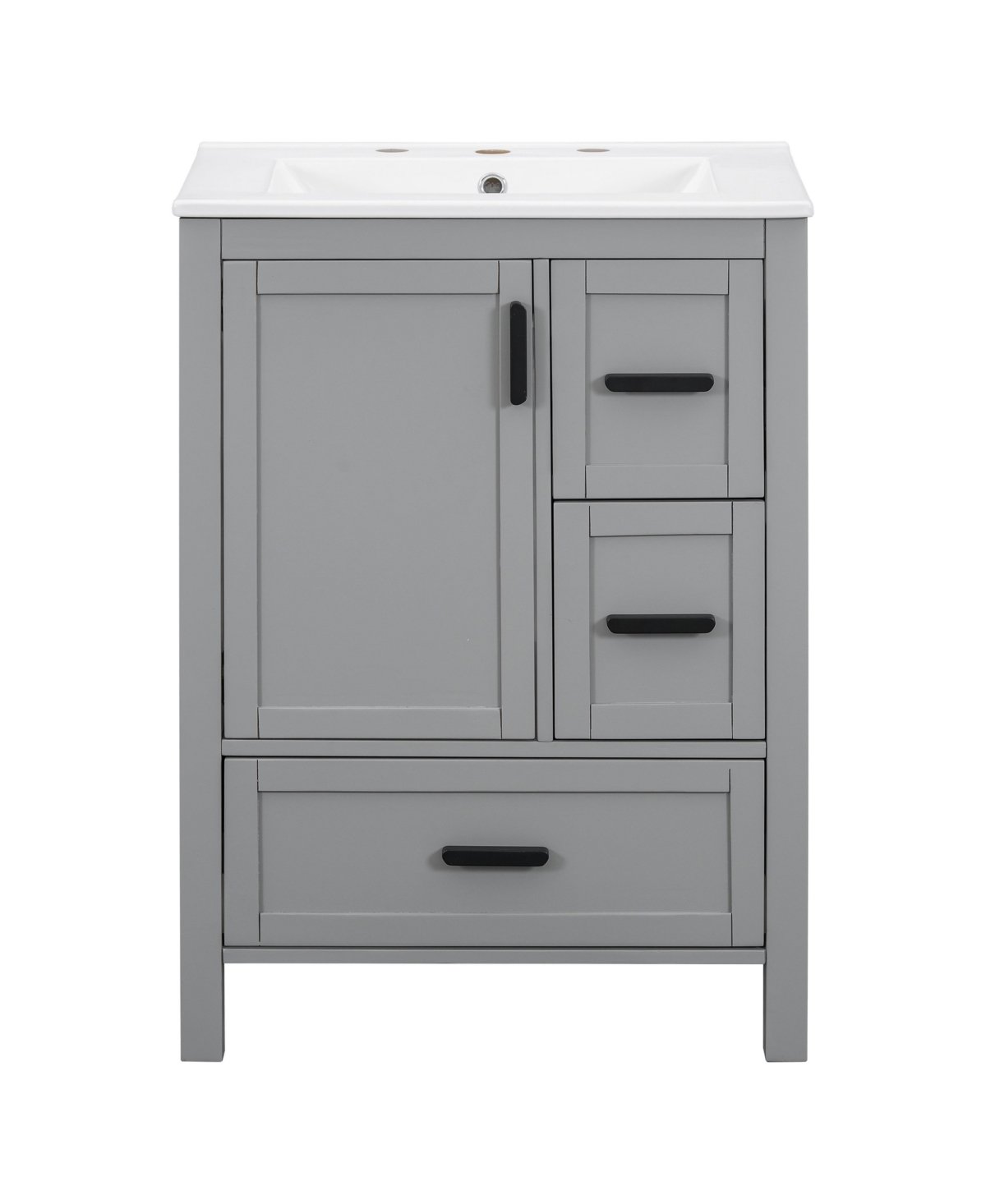 Sillysis 24 Inch Freestanding Bathroom Vanity, Mdf Cabinet with Solid Wood Frame and Legs, Ceramic Integrated Sink, Door-Mounted Organizer - Grey