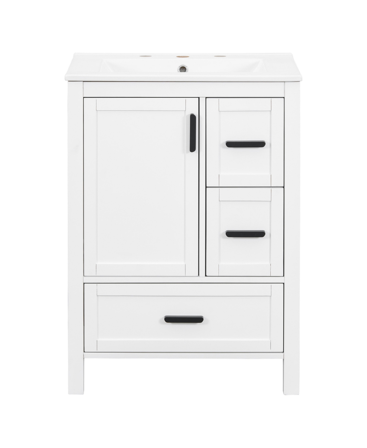 Sillysis 24 Inch Freestanding Bathroom Vanity, Mdf Cabinet with Solid Wood Frame and Legs, Ceramic Integrated Sink, Door-Mounted Organizer - White