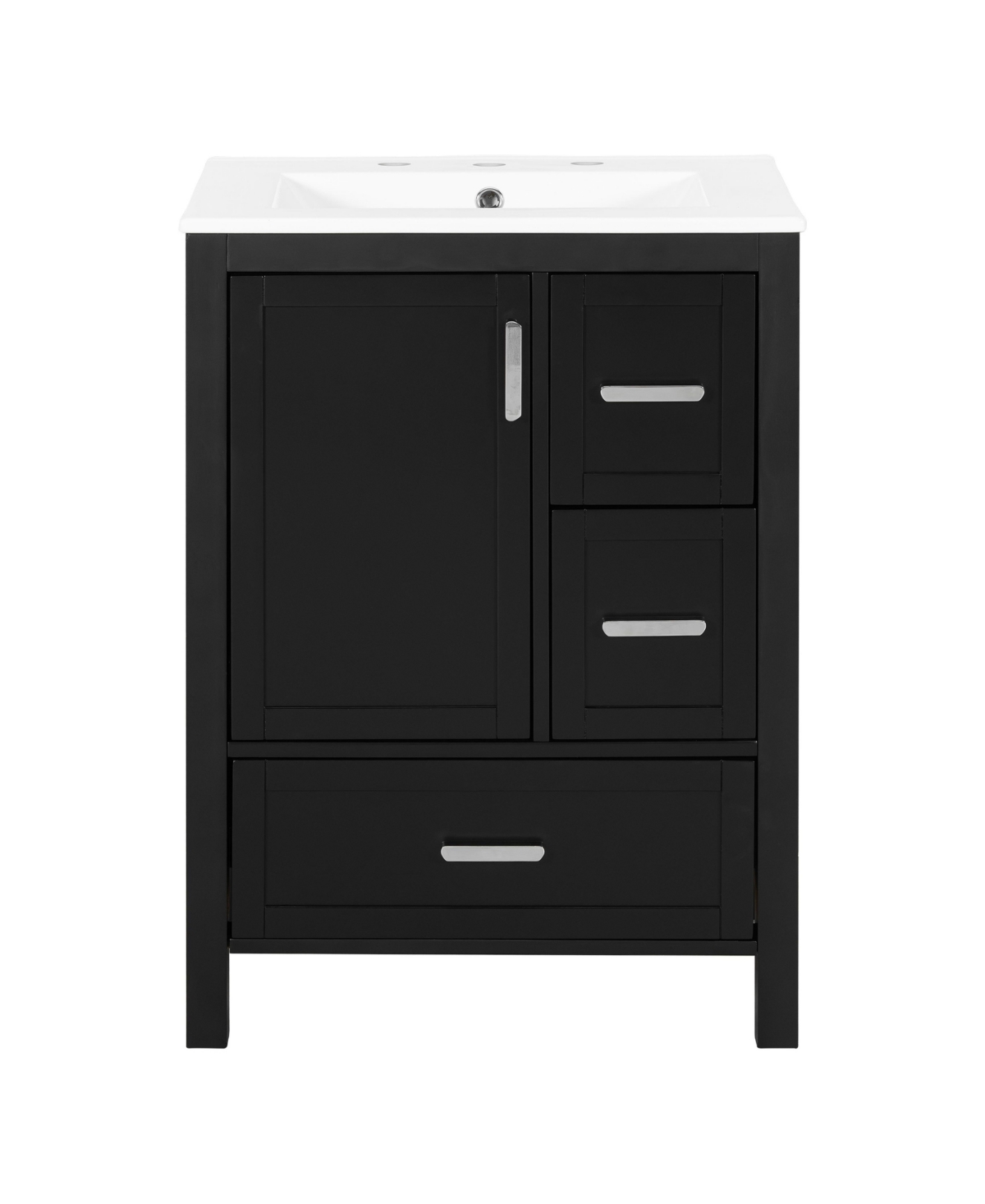 Sillysis 24 Inch Freestanding Bathroom Vanity, Mdf Cabinet with Solid Wood Frame and Legs, Ceramic Integrated Sink, Door-Mounted Organizer - Black