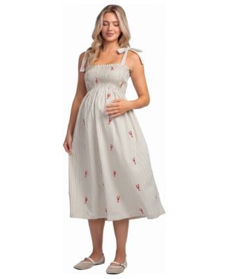 Women's Striped Smocked Tie-Shoulder Midi Dress