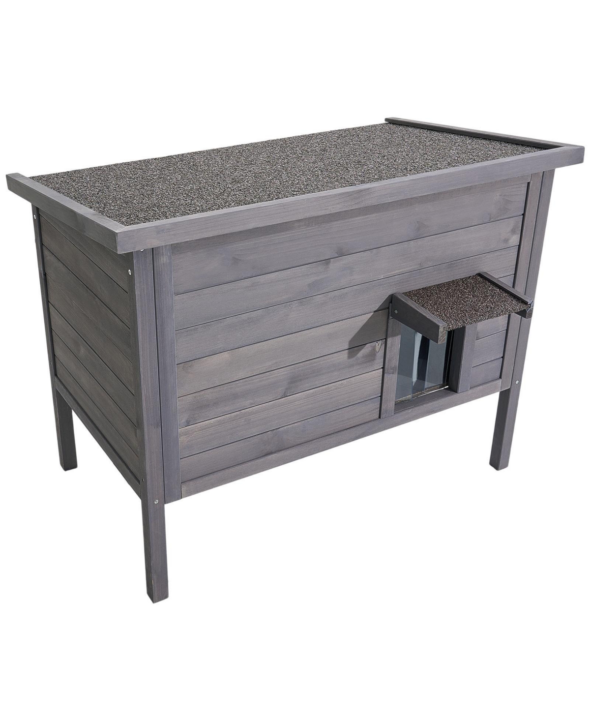 Sugift Insulated Heated Wooden Cat House for 1-3 Outdoor Cats with Heating Pad 34 x 21 x 27 in - Grey