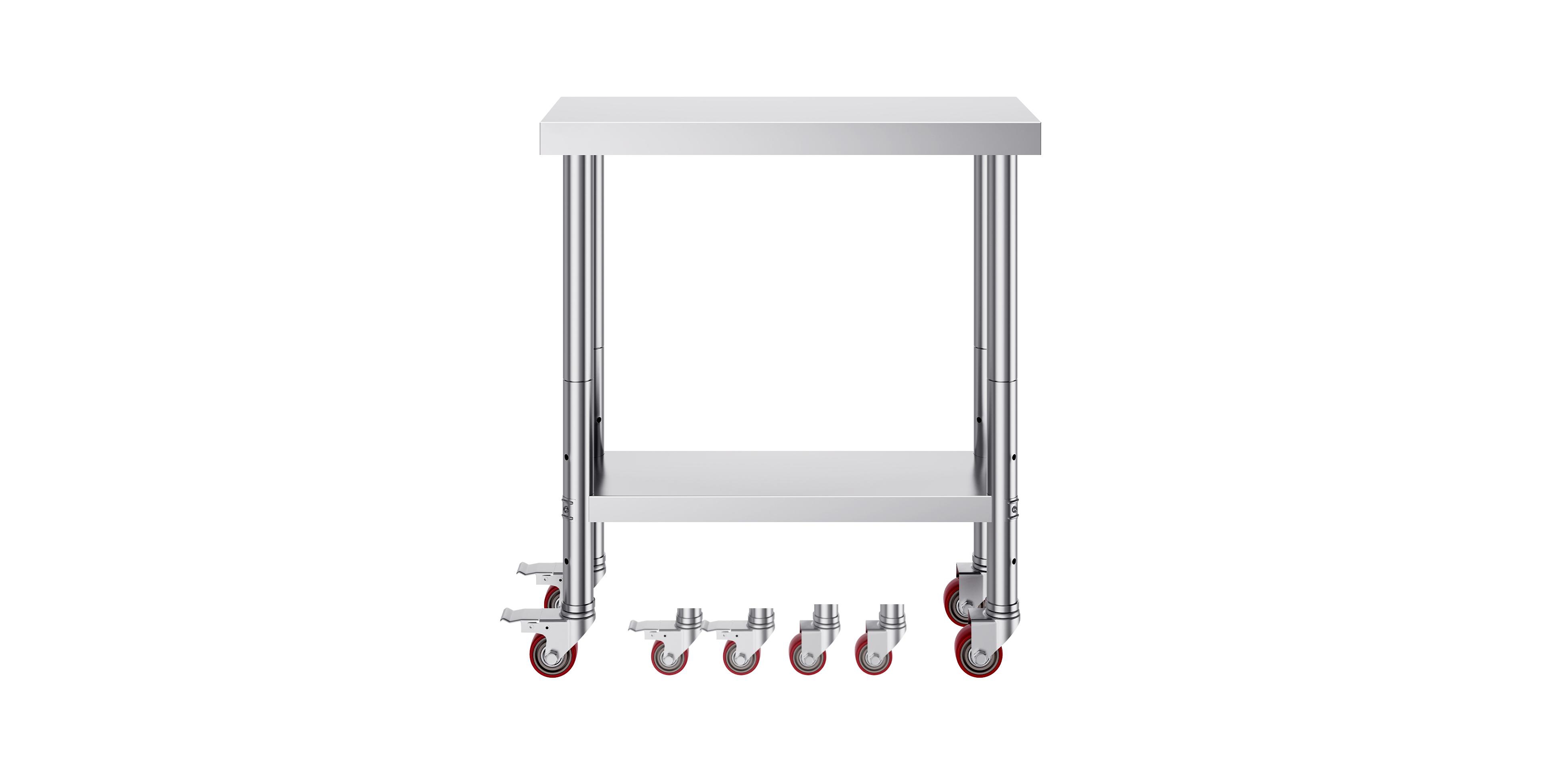 Hongge 30 x 18 x 34 Inch Stainless Steel Work Table with 4 Wheels