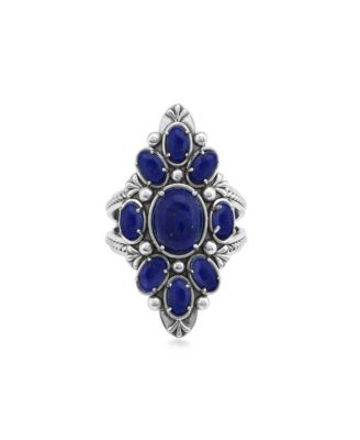 Lapis Marquise-Shaped Cluster Split-Shank Ring in Sterling Silver