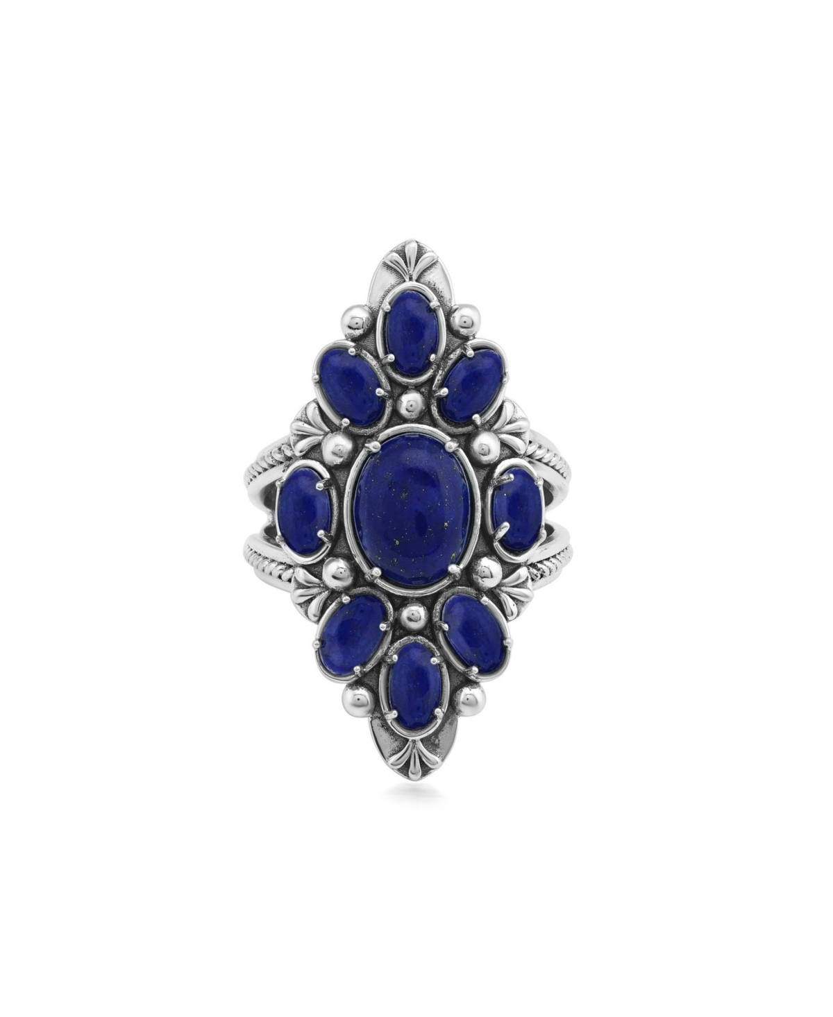 American West Jewelry Lapis Marquise-Shaped Cluster Split-Shank Ring in Sterling Silver - Lapis