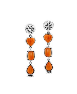 Orange Spiny Oyster 3-Shape Dangle Earrings in Sterling Silver