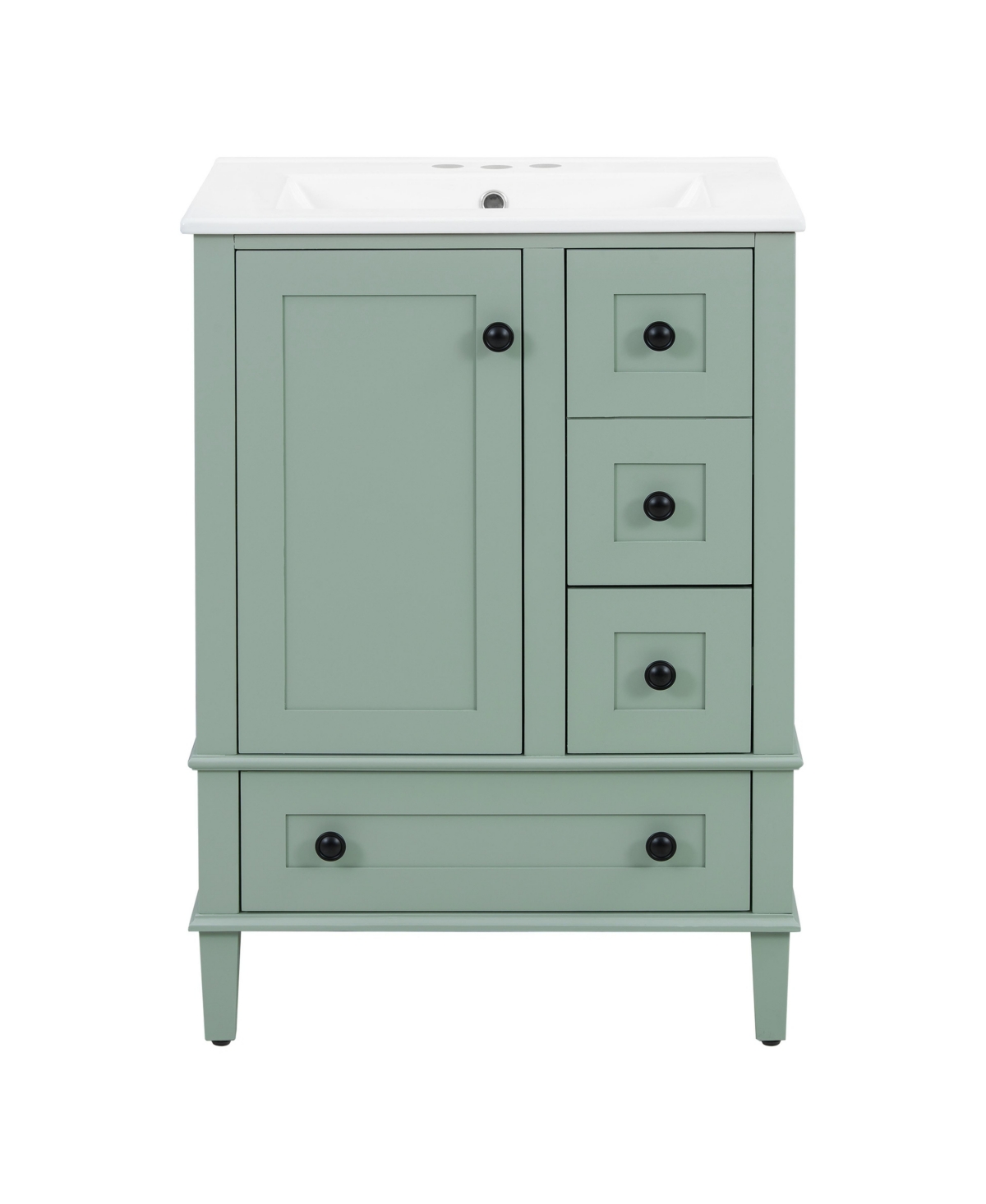 Sillysis 24 Inch Freestanding Bathroom Vanity, Mdf Cabinet with Solid Wood Frame, Ceramic Integrated Sink, Door-Mounted Organizer, Assembly Required -