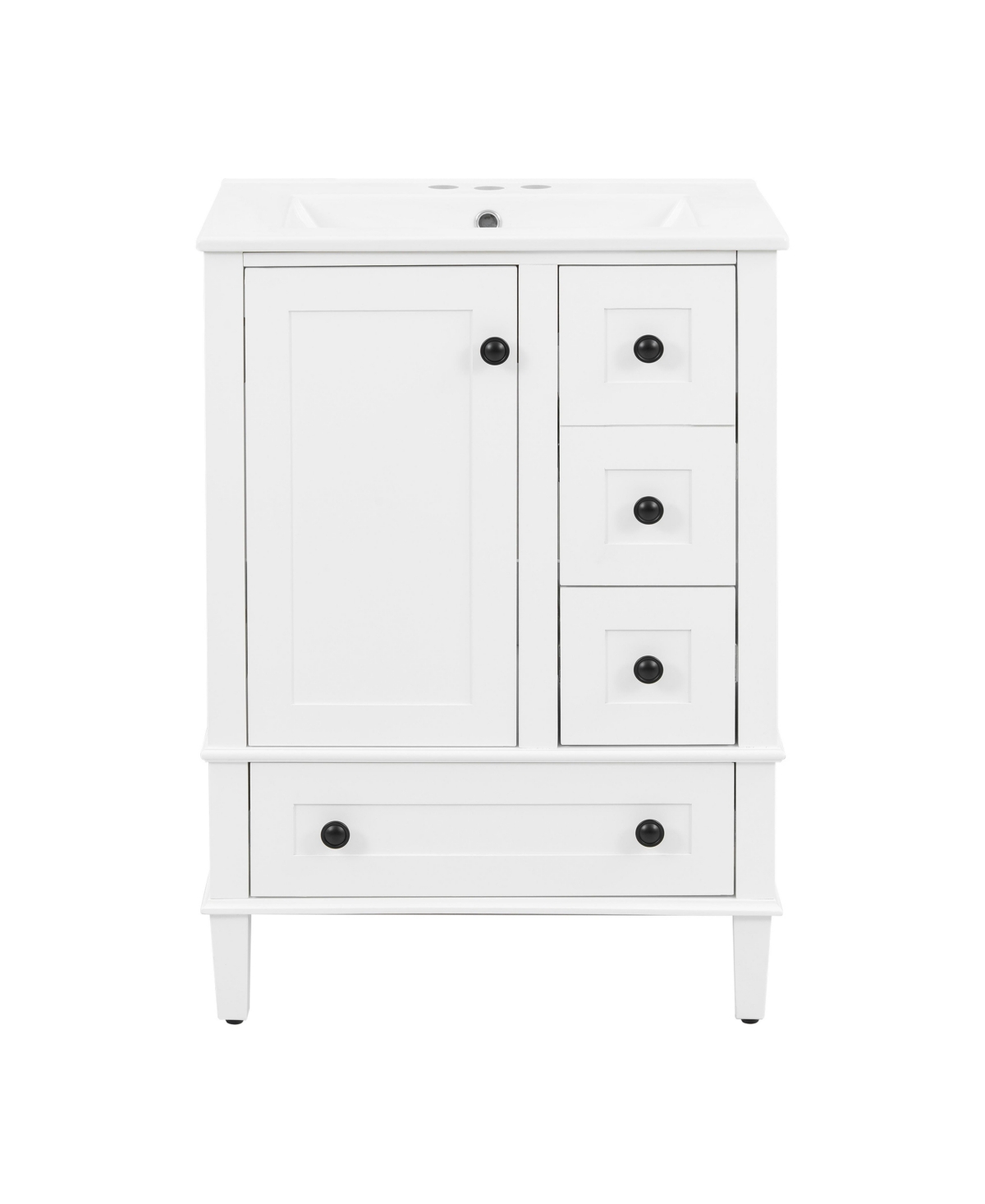 Sillysis 24 Inch Freestanding Bathroom Vanity, Mdf Cabinet with Solid Wood Frame, Ceramic Integrated Sink, Door-Mounted Organizer, Assembly Required -