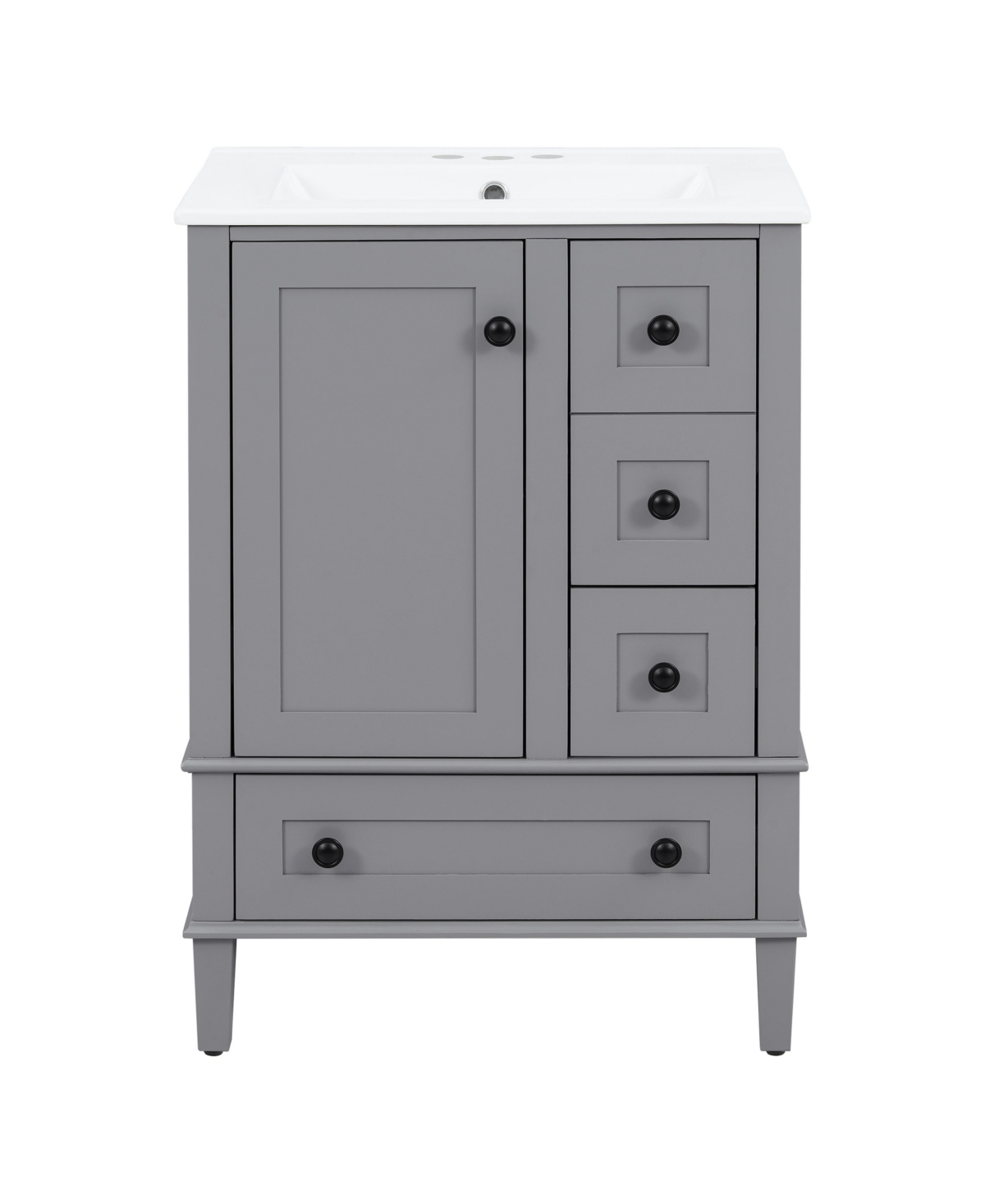 Sillysis 24 Inch Freestanding Bathroom Vanity, Mdf Cabinet with Solid Wood Frame, Ceramic Integrated Sink, Door-Mounted Organizer, Assembly Required -