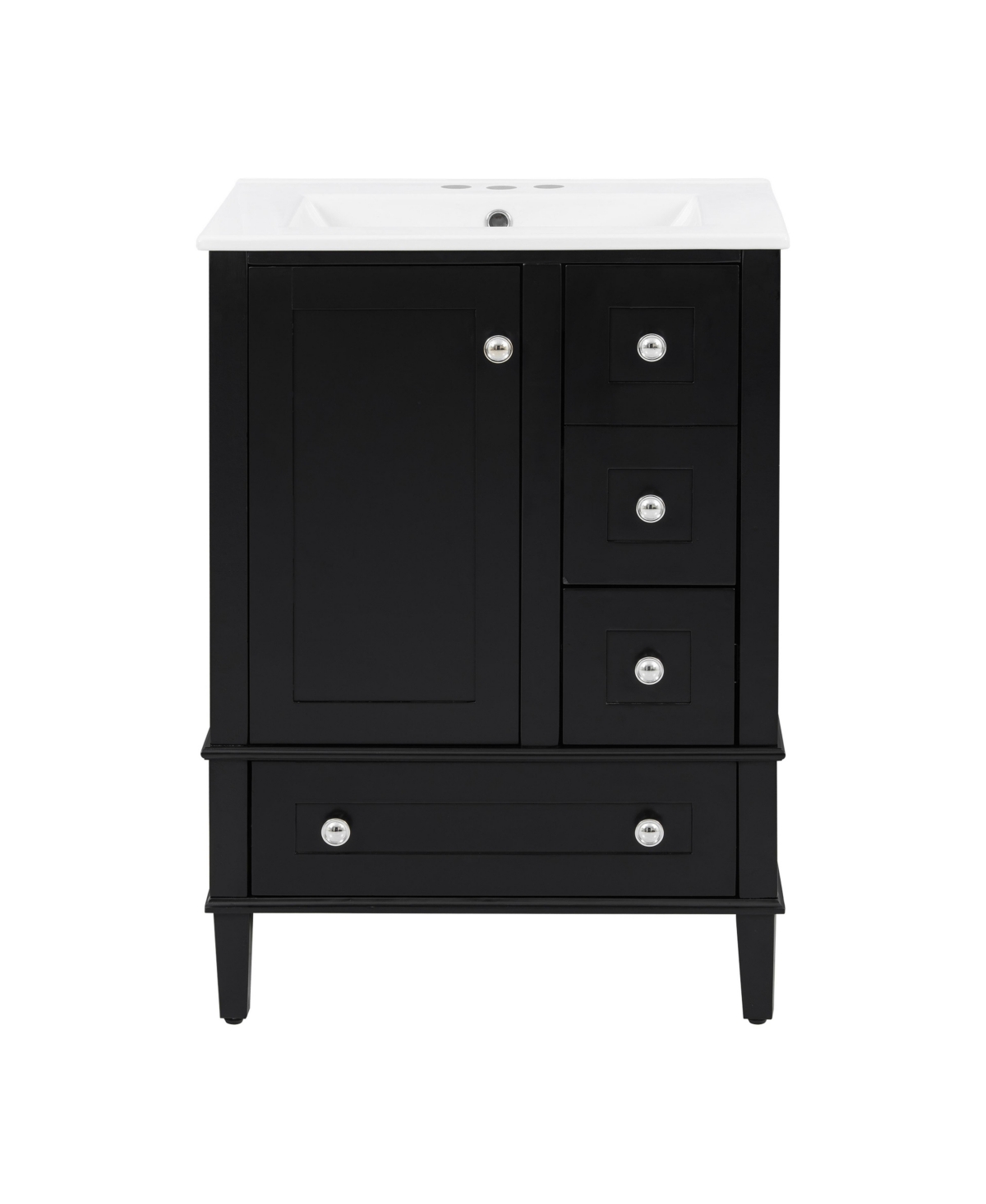 Sillysis 24 Inch Freestanding Bathroom Vanity, Mdf Cabinet with Solid Wood Frame, Ceramic Integrated Sink, Door-Mounted Organizer, Assembly Required