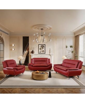 Faux Leather 3-Piece Couch Living Room Sofa Set, Sofa Loveseat Chair with 110-115degree(s) Angled Backrest