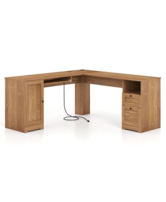 66 in L-Shaped Computer Desk Featuring Cabinet Storage