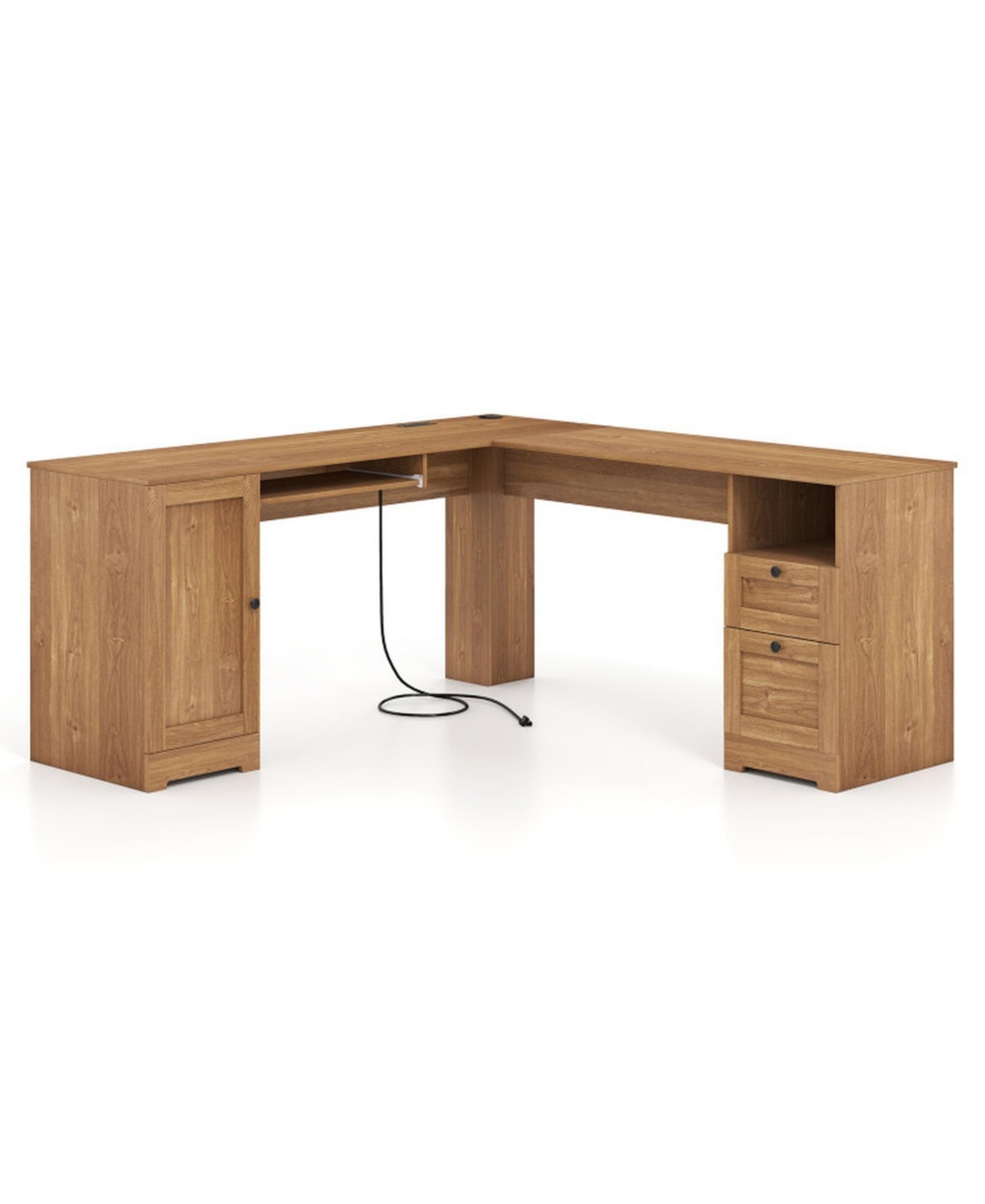 Gouun 66 in L-Shaped Computer Desk Featuring Cabinet Storage - Warm oak