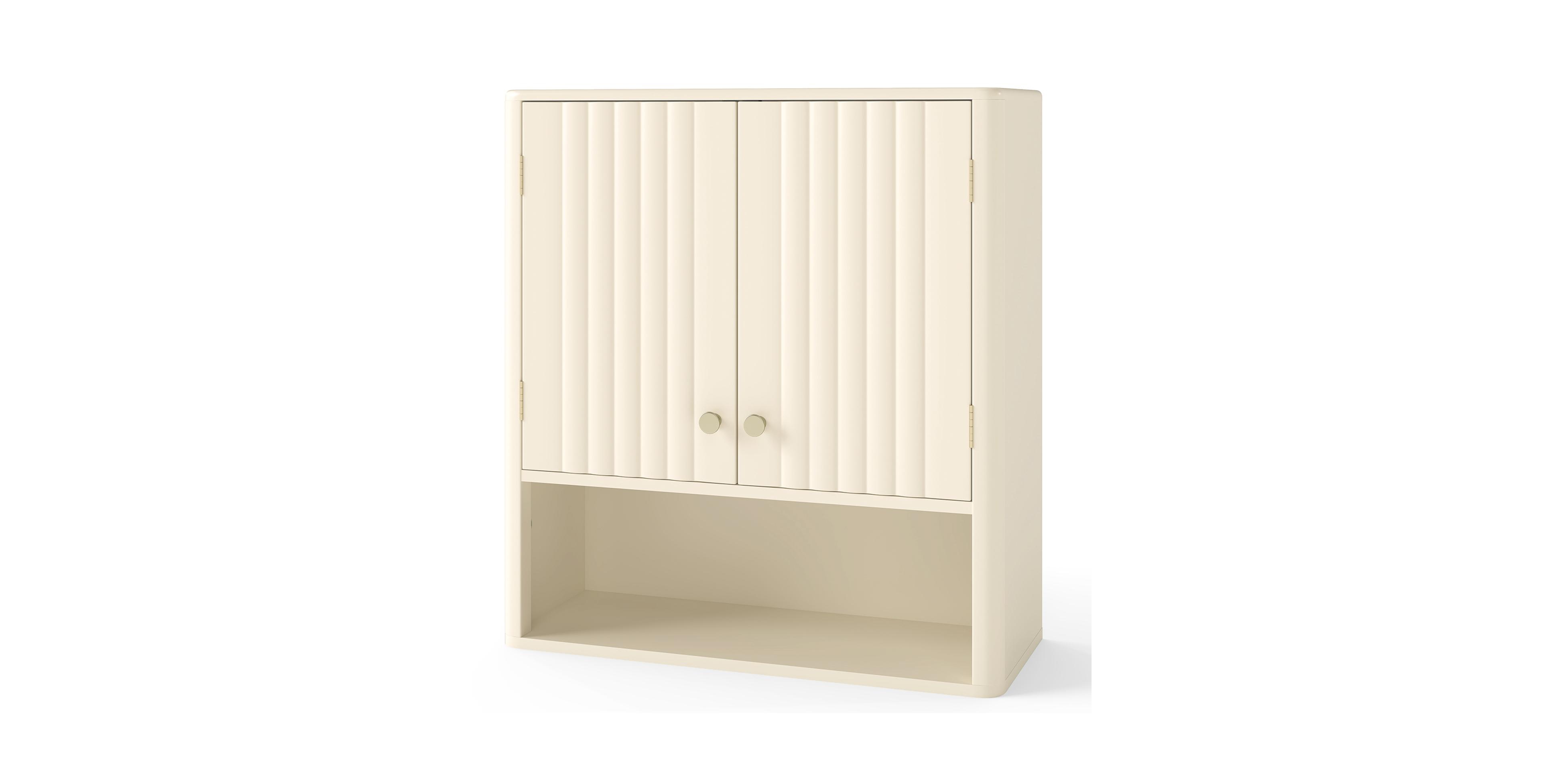 Sugift Fluted Bathroom Wall Cabinet with Open Shelf