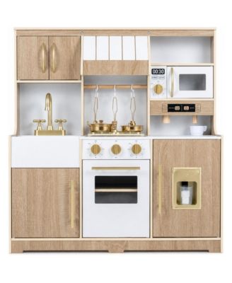 Wooden Play Kitchen with Lights and Sounds and Ice Maker, 13-Piece Set, Ages 3+