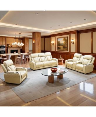 190" Straight Arm Leather Recliner Sofa Set, 6-Seat Sectional with USB and Wireless Charging, Electric Reclining Couch