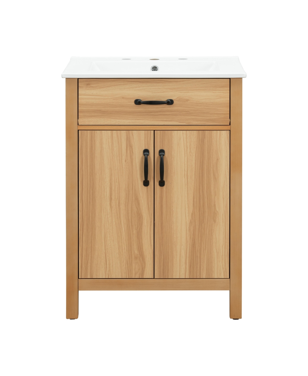 Sillysis 24 Inch Freestanding Bathroom Vanity, Mdf Cabinet with Solid Wood Frame and Legs, Ceramic Integrated Sink, Tip-Out Drawer, Assembly Required