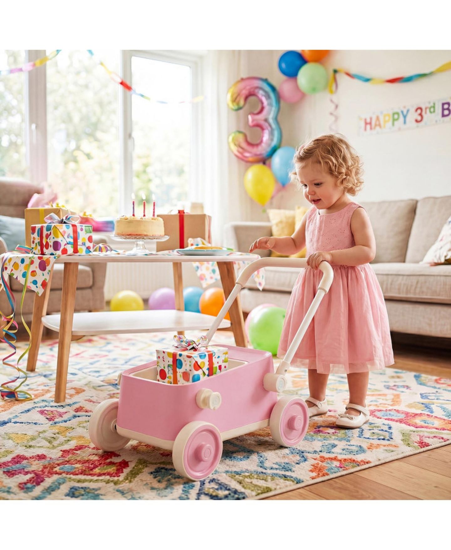 Детская игрушка SUGIFT Baby Push Wagon with Foldable Handlebar and Storage Basket, Ages 3-6, цвет: Розовый — фото 11