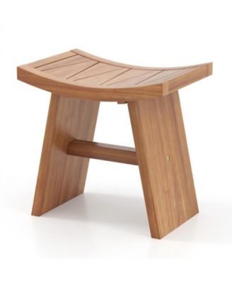 18 Inch Solid Teak Wood Curved Seat Drainage Shower Bench