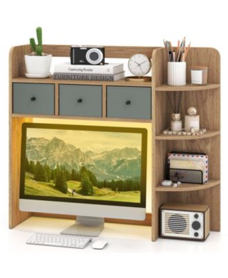 5-Tier Desktop Bookshelf with LED Lighting and Storage Drawers