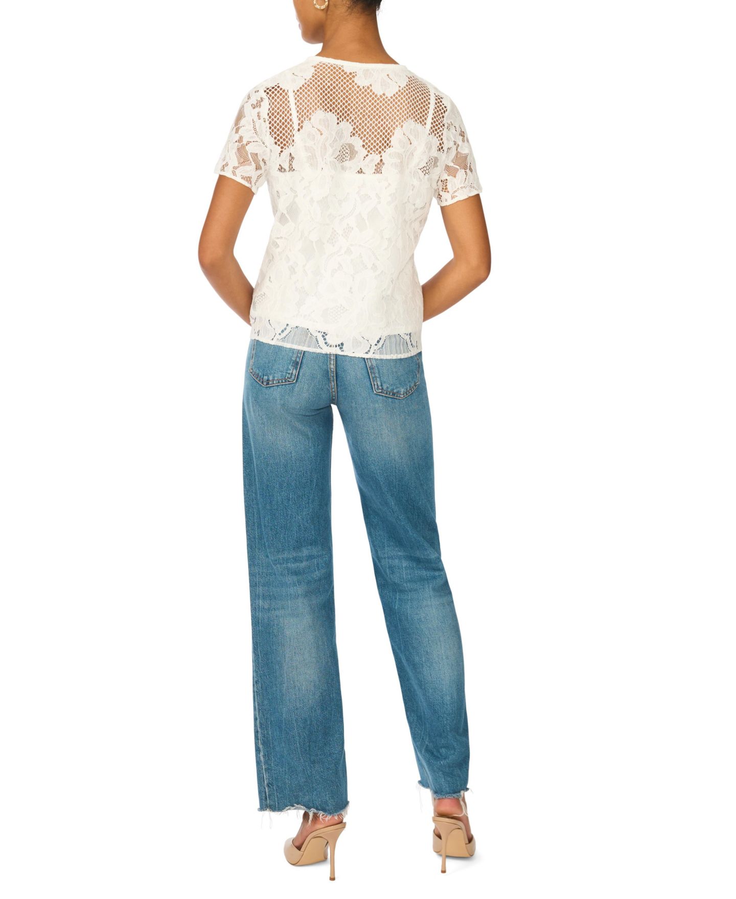 Женская блузка Vince Camuto Floral Lace Tie-Neck, цвет: Состаренный белый — фото 5