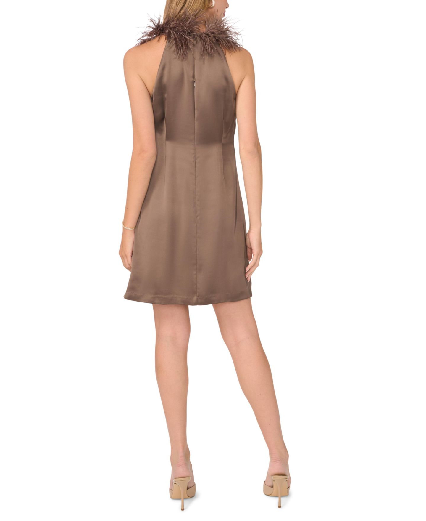 Женское платье Vince Camuto Satin Halter Feather-Trim, цвет: Мокко латте — фото 5