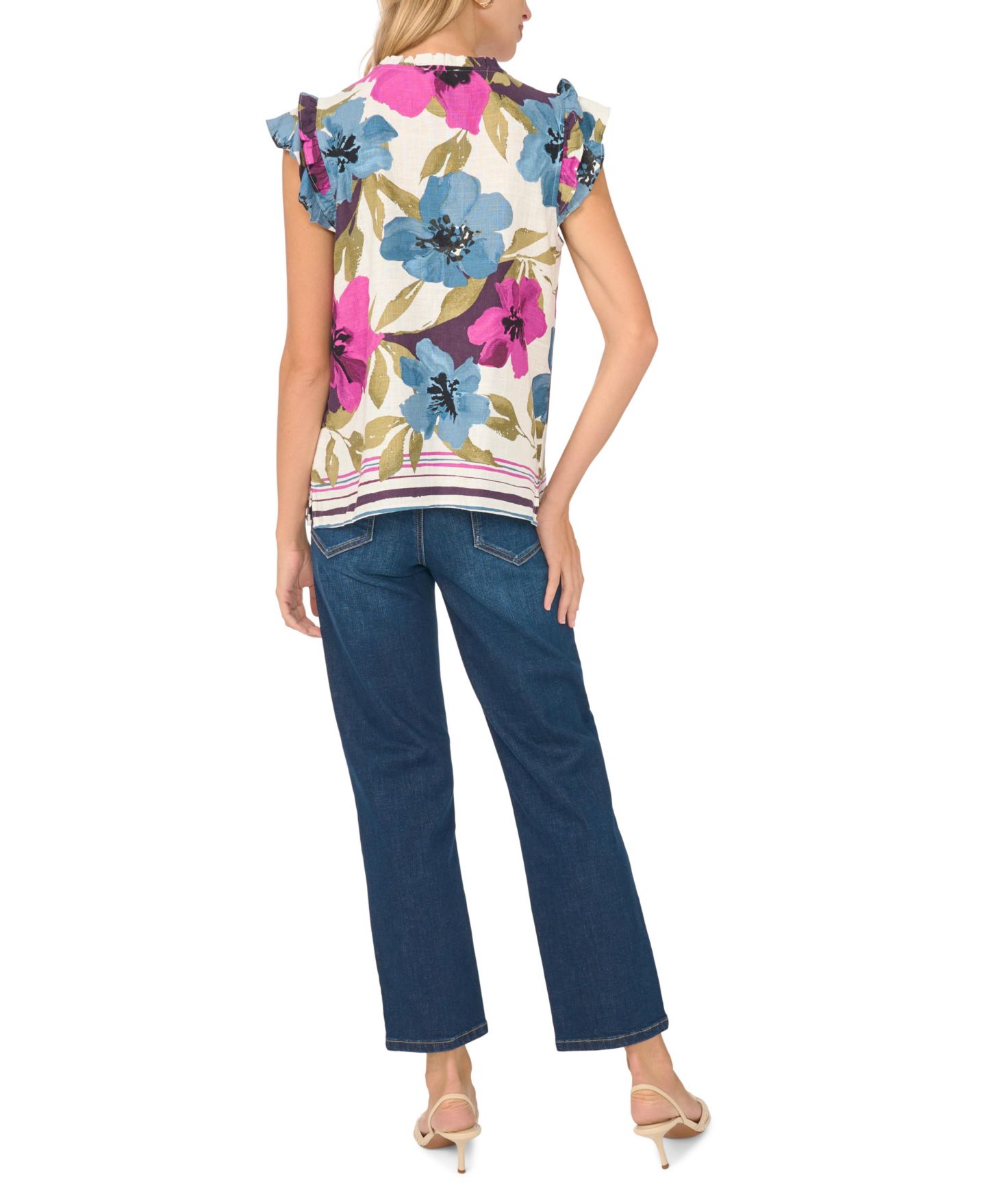 Женская блузка Vince Camuto Blossom Rain Floral-Print Split Neck Flutter-Sleeve Rayon-Blend, цвет: Wild Petunia — фото 5